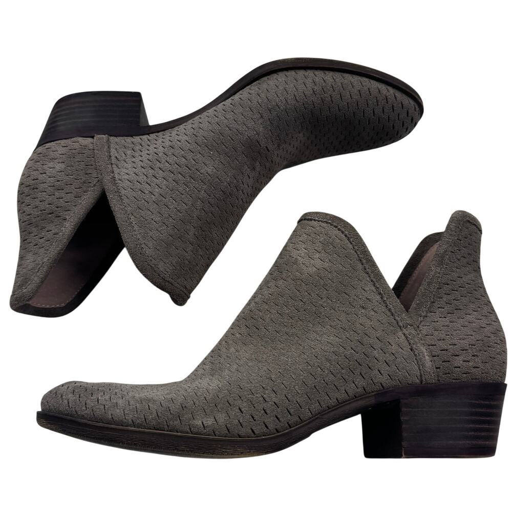 Lucky Brand Baley Suede Perforated Cut Out Sides Block Heel Booties Women's 8.5 - Picture 6 of 9